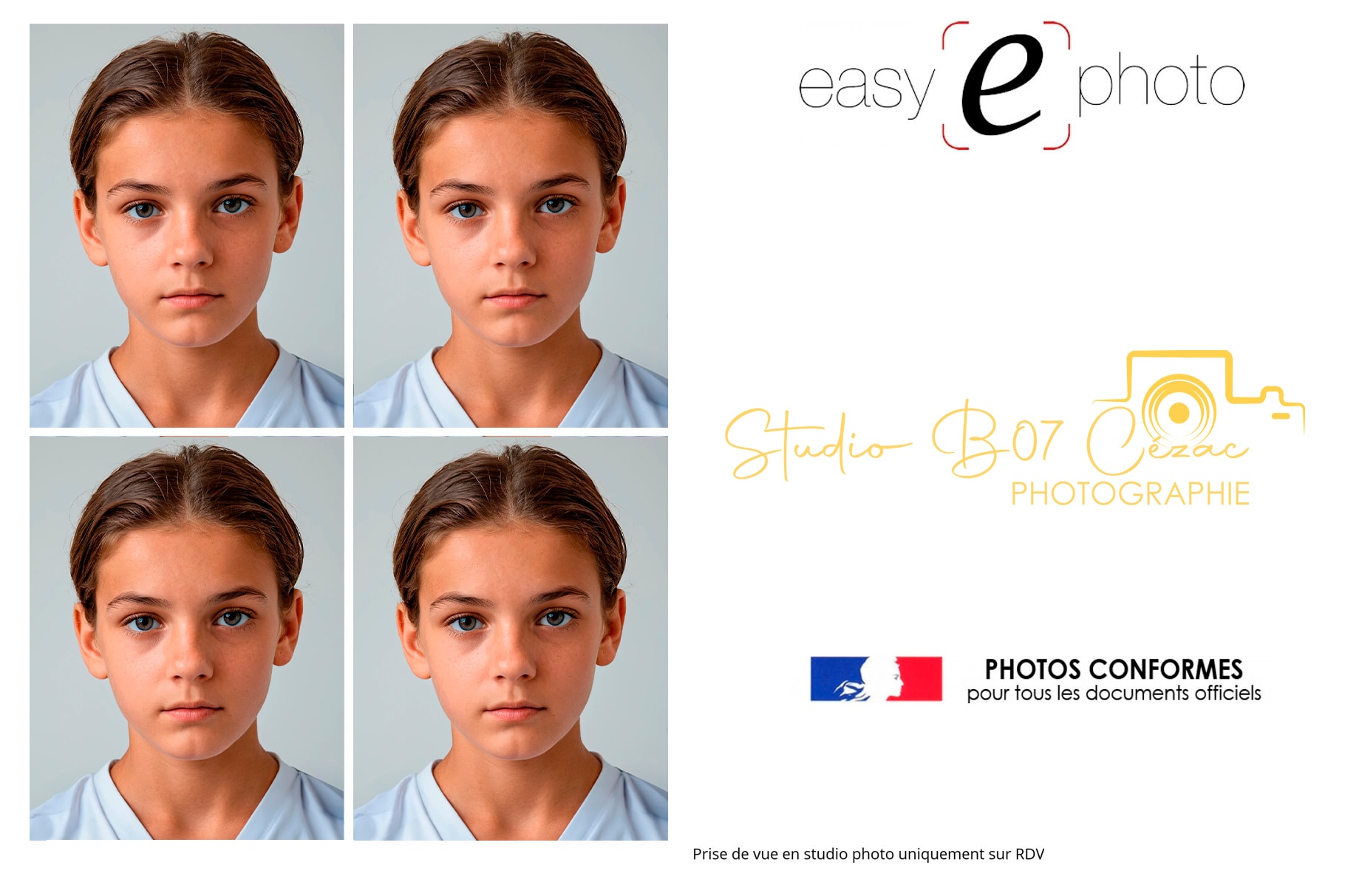 Photos d'identité aux normes immédiatement pour CNI, passeport, permis, carte vitale - Studio B07 Cézac